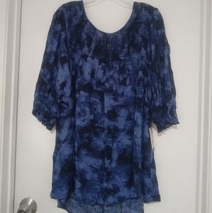 Terra & Sky plus size blue print blouse